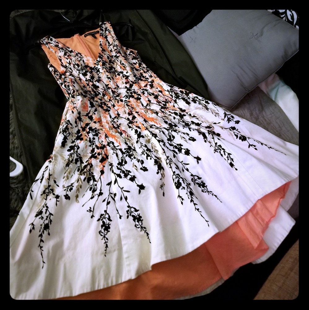 Orange and black fit and flare dress
